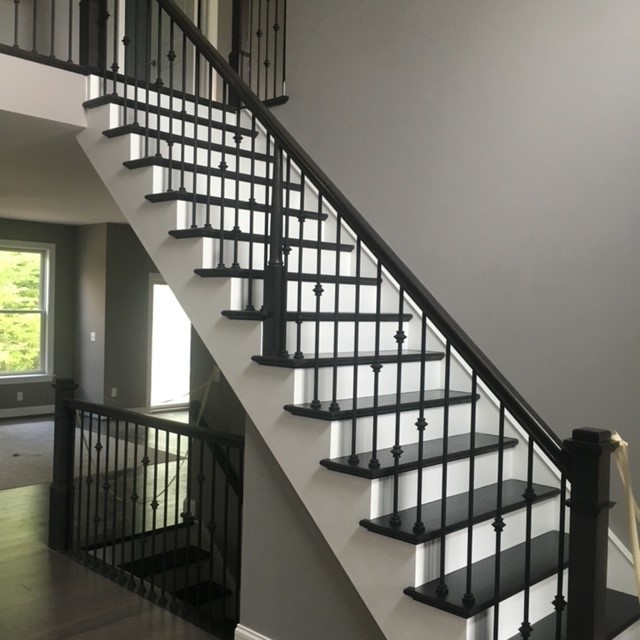 Straight Stair With Box Post And Metal Balust